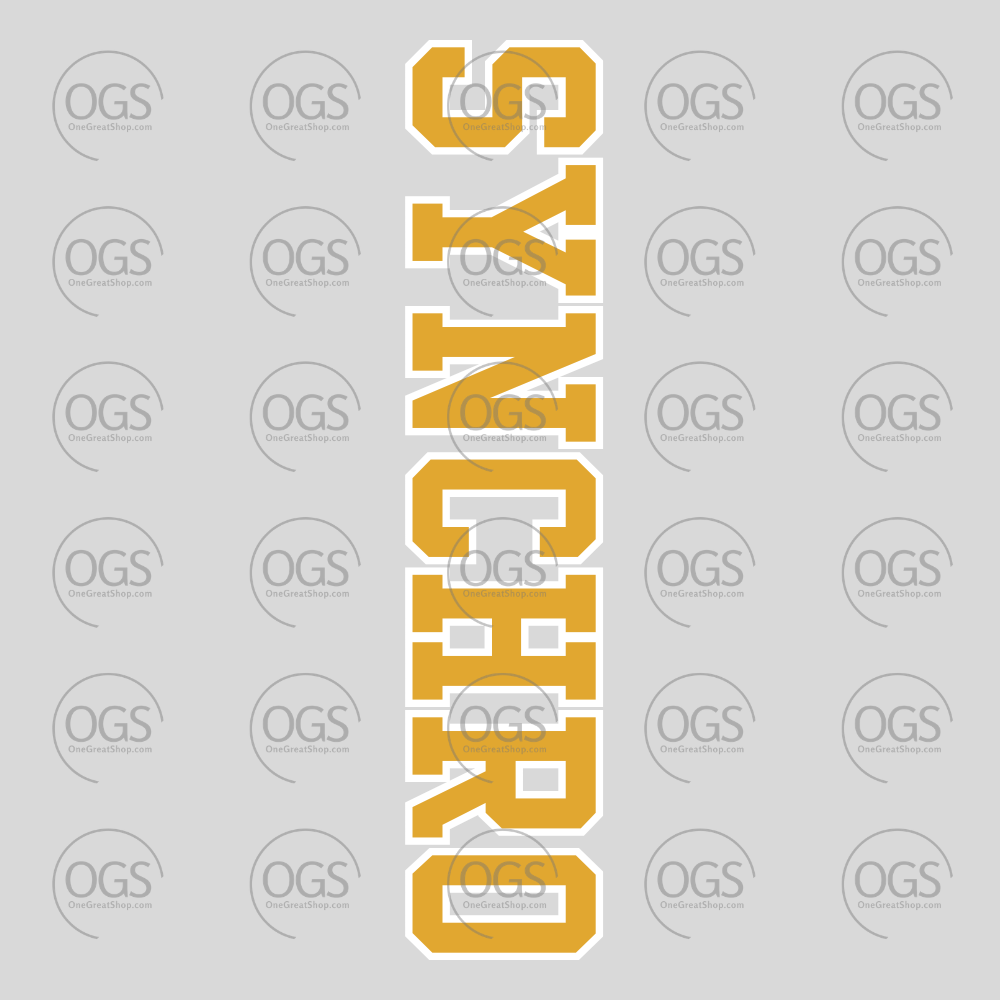A vertical graphic with the word 'SYNCHRO' in large outlined yellow block letters.