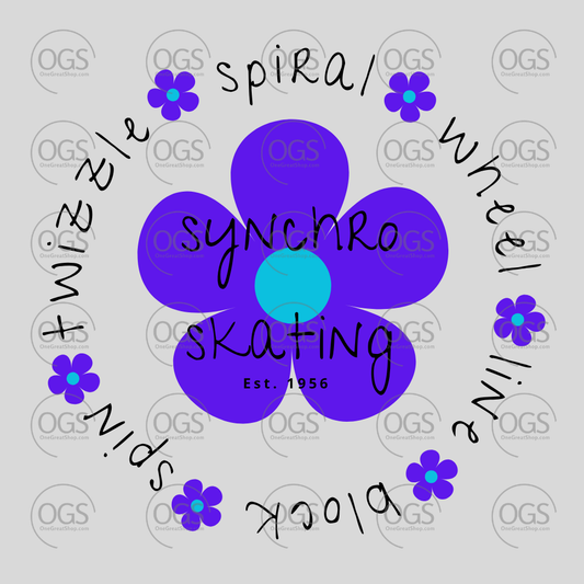 Synchro Design Synchro Elements with azure flower and black font.