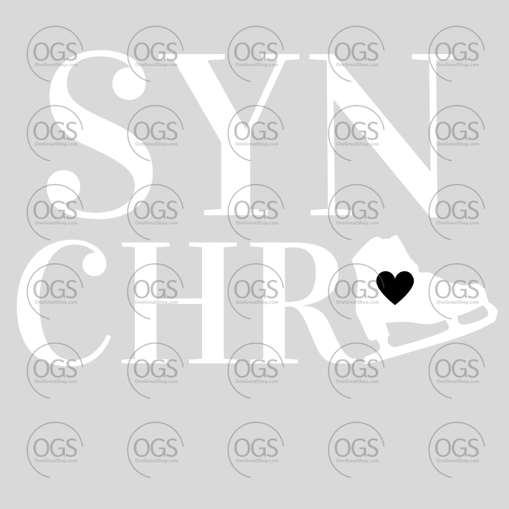 Design with "SYNCHRO" in white text with white skate and white heart.