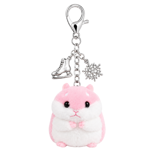 Pink Hamster Keychain with Figure Skating Charms