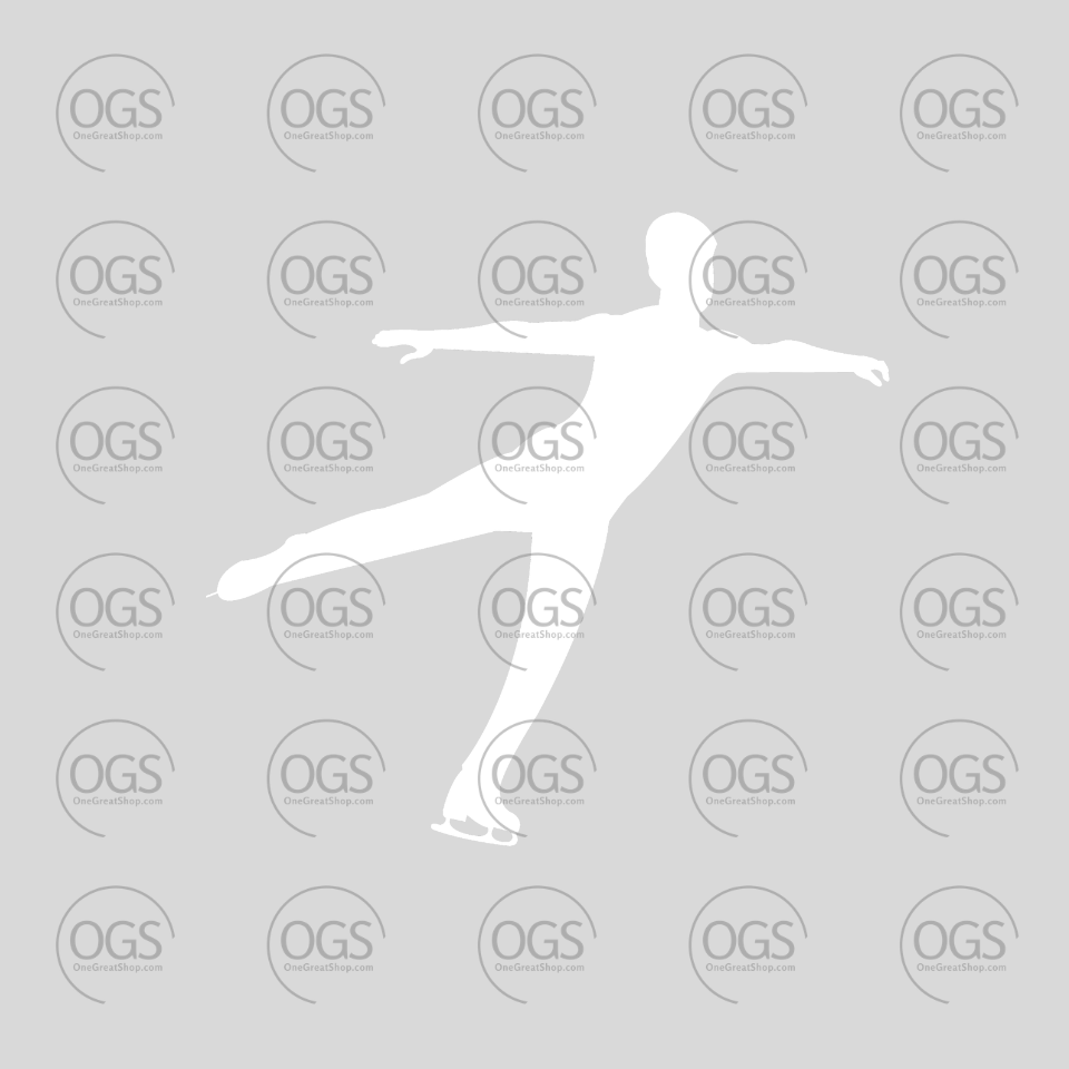 White silhouette of a dancer on a gray background with 'OGS' logo. male figurer skater lutz pose silhouette
