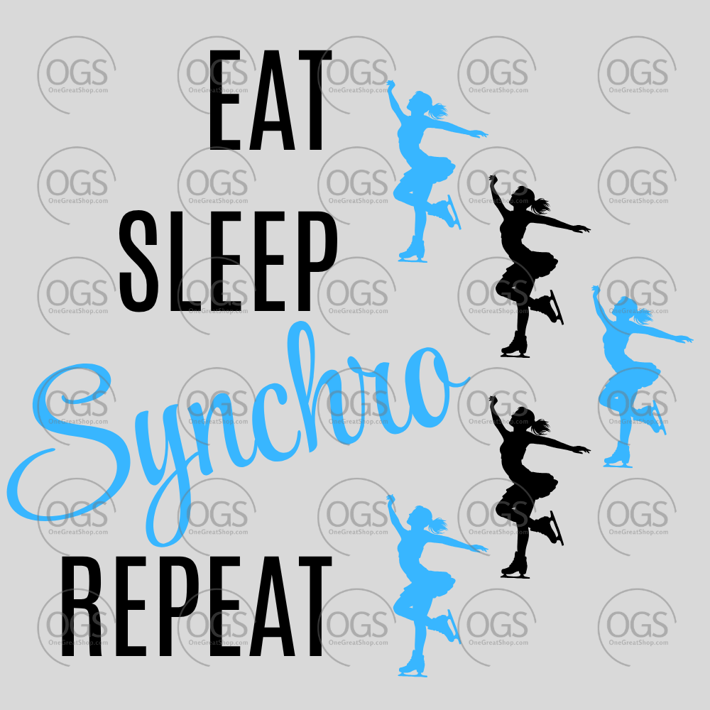 Synchro Design Eat, Sleep, Synchro, Repeat Blue Twizzles in black font.