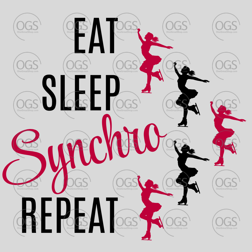 Synchro Design Eat, Sleep, Synchro, Repeat Red Twizzles in black font.