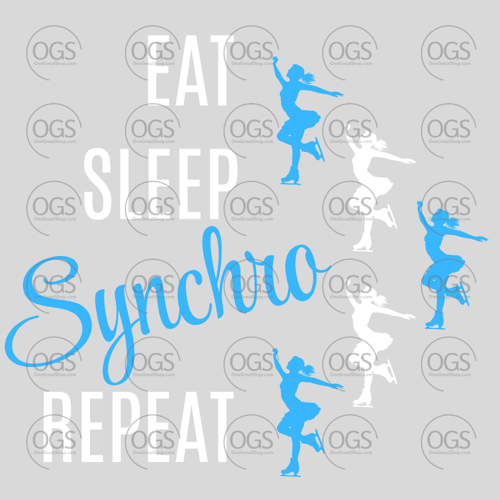 Synchro Design Eat, Sleep, Synchro, Repeat Blue Twizzles in white font.