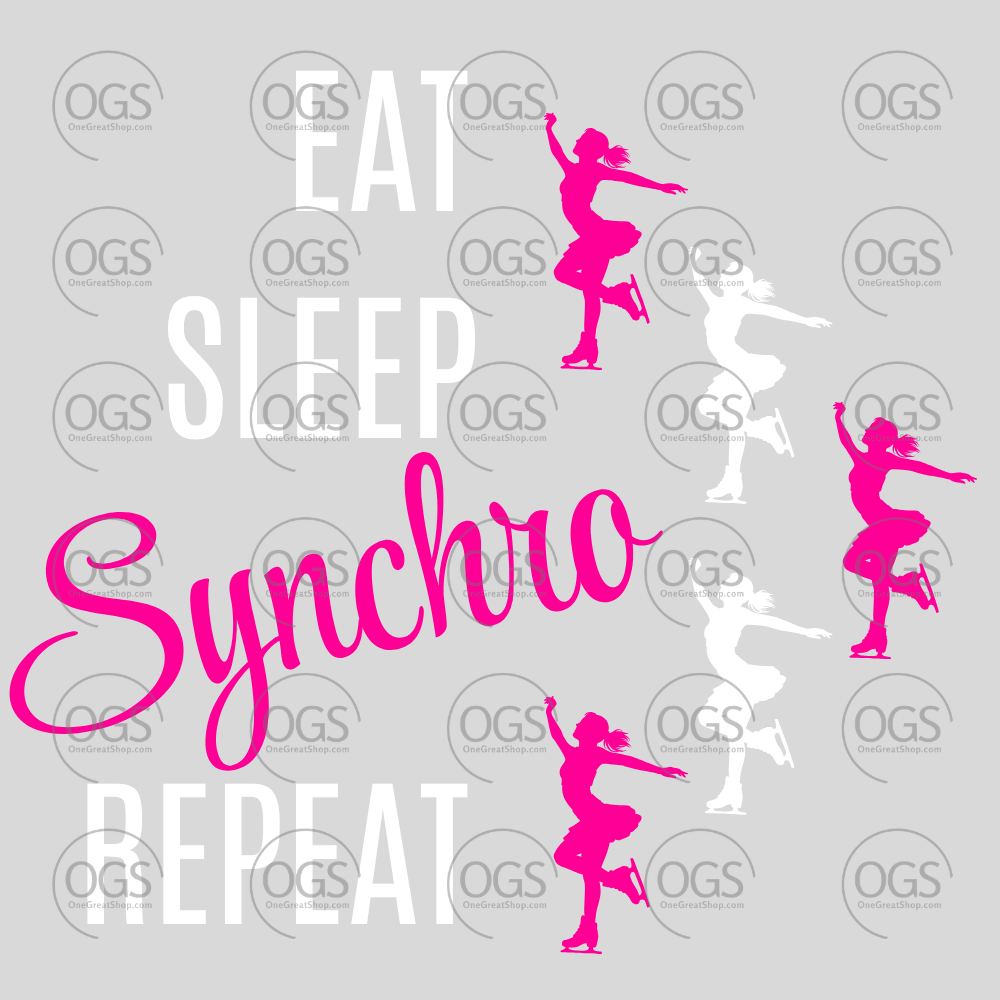 Synchro Design Eat, Sleep, Synchro, Repeat Blue Twizzles in white font.