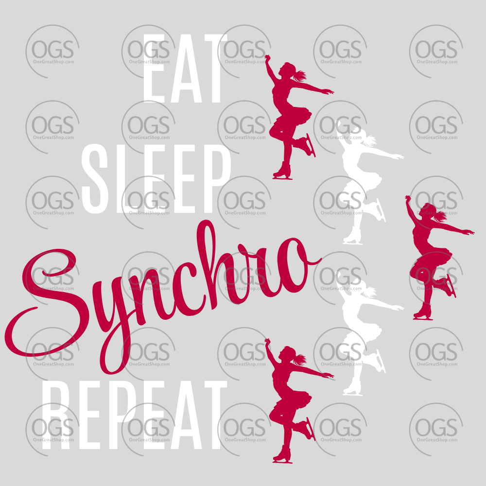 Synchro Design Eat, Sleep, Synchro, Repeat Red Twizzles in white font.