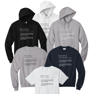 Collection of hoodies and sweatshirts in black, gray, and white with text on a white background