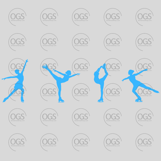 Light Blue silhouette of figure skaters in hot pink for figure skating apparel.