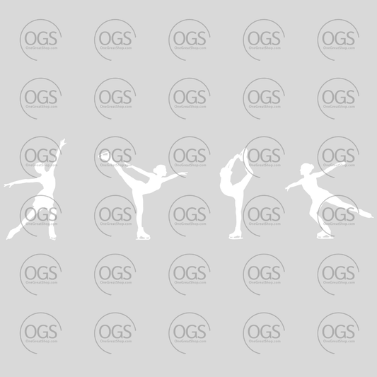 Silhouette of figure skaters in white for figure skating apparel.