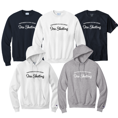 Collection of hoodies and sweatshirts with 'Ice Skating' text on a white background