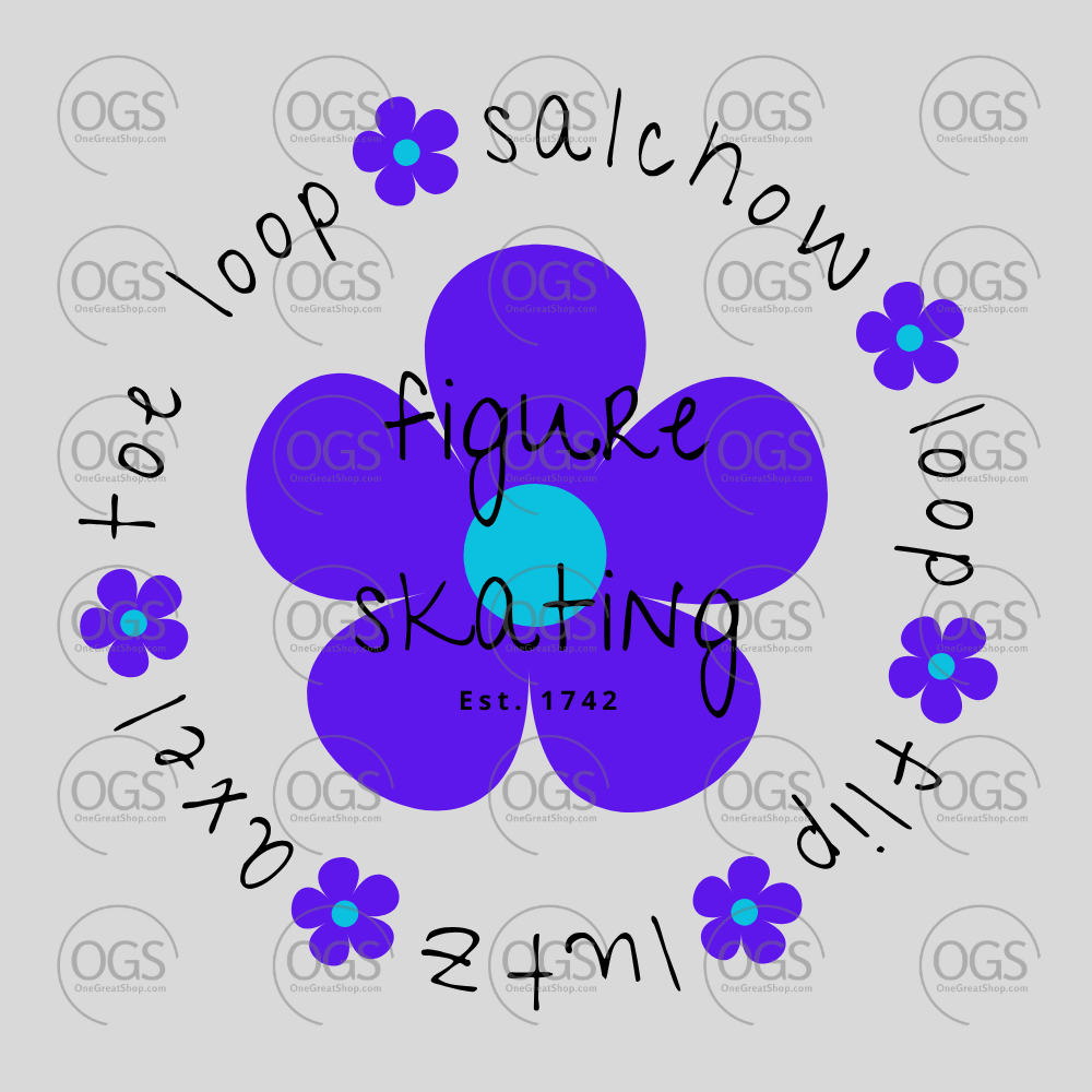 Purple flower design with 'figure skating' text on a gray background with 'OGS' branding.