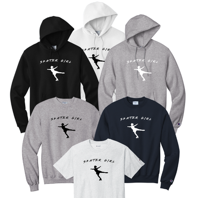 Apparel with Skater Girl design in white and black.