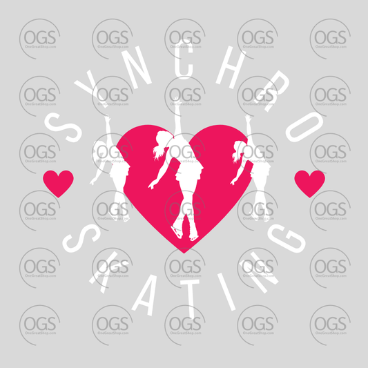 Heart-shaped design with silhouettes of a couple and text on a gray background with 'OGS' branding.