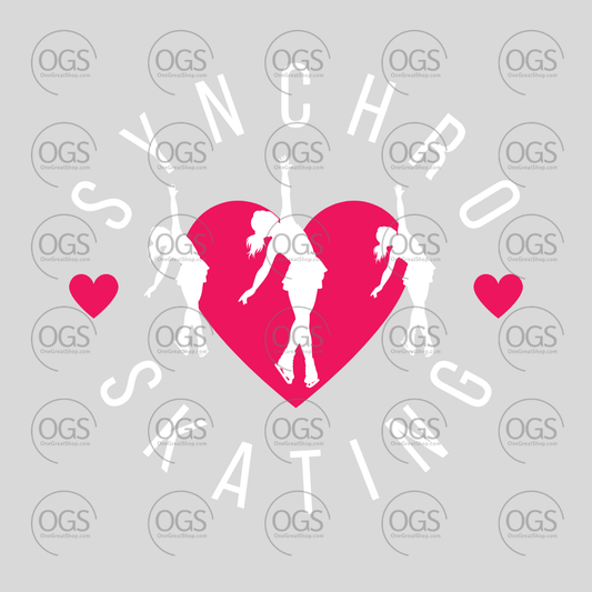 Synchronized Skating Design Heart Synchro Skating in white font.