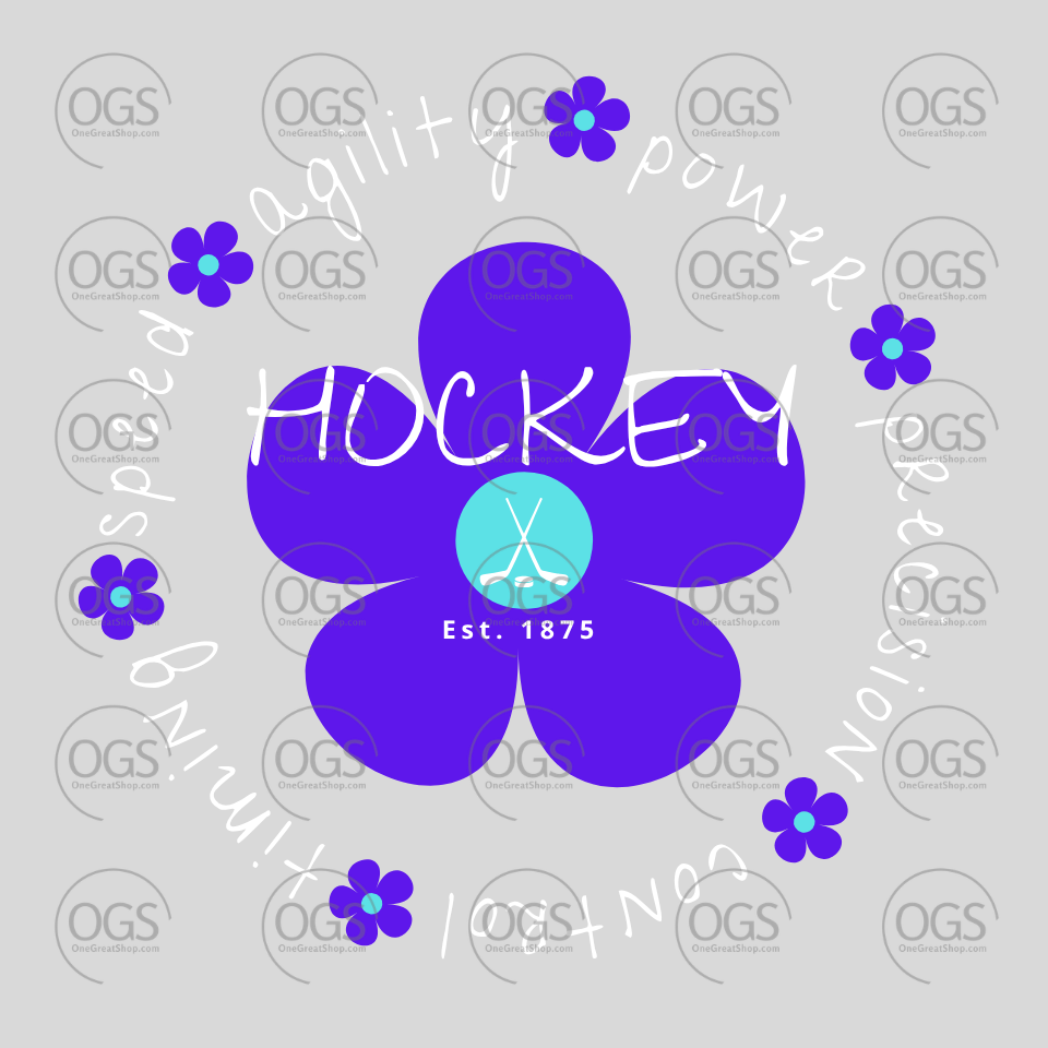 hockey elements in blue white font speed agility power precision control timing