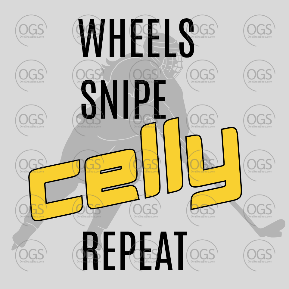 hockey logo wheels snipe celly repeat in yellow celebrating