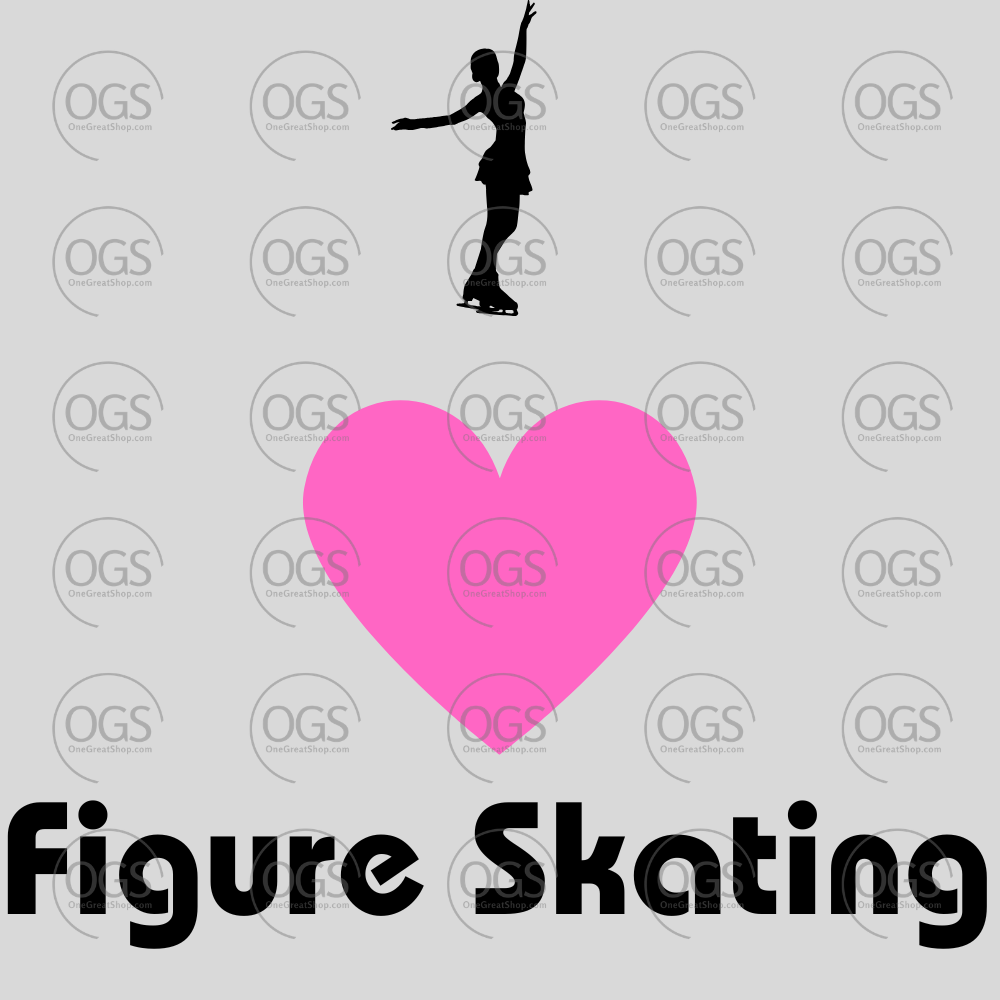 Silhouette of a figure skater with a pink heart and 'Figure Skating' text in black.