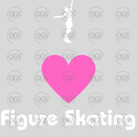 Silhouette of a figure skater with a pink heart and 'Figure Skating' text in white.