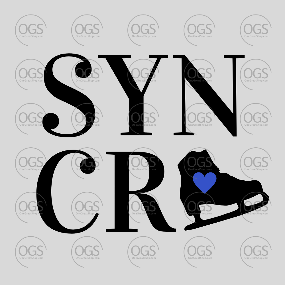 Synchro Skating Design Synchro Square Blue Heart in black font.