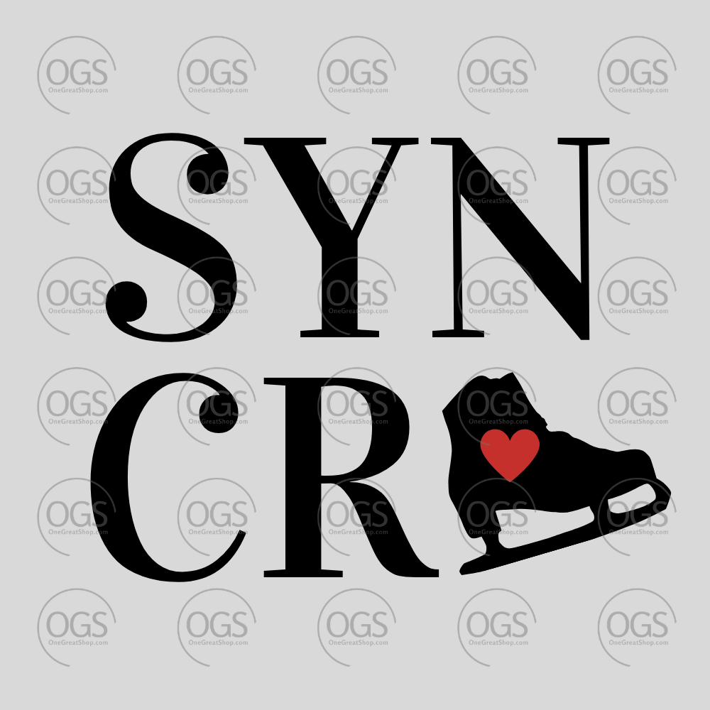 Synchro Skating Design Synchro Square Red Heart in black font.