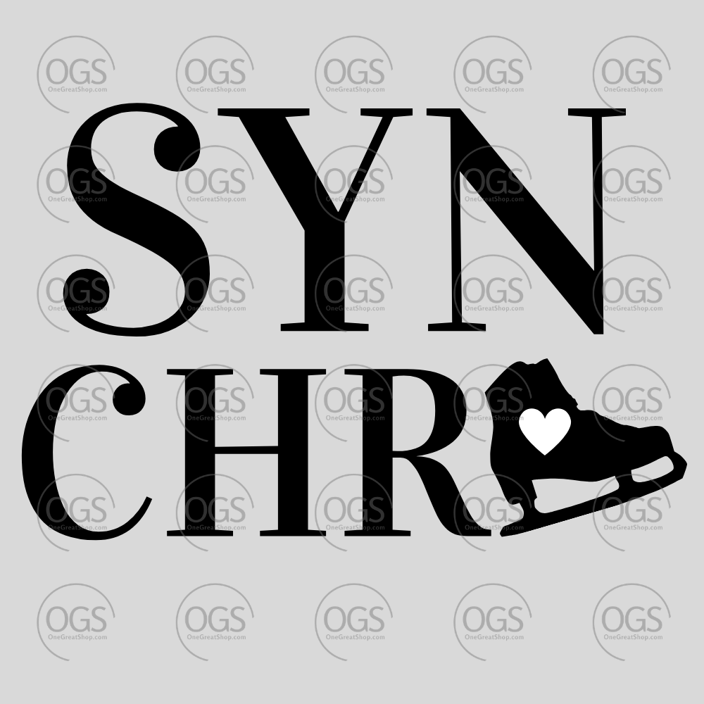 Design with "SYNCHRO" in black text with black skate and white heart.