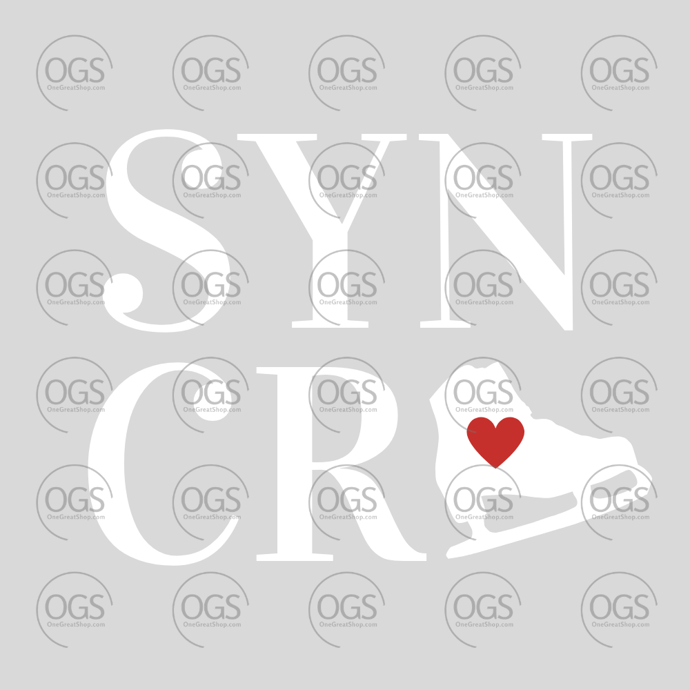 Synchro Skating Design Synchro Square Red Heart in white font.