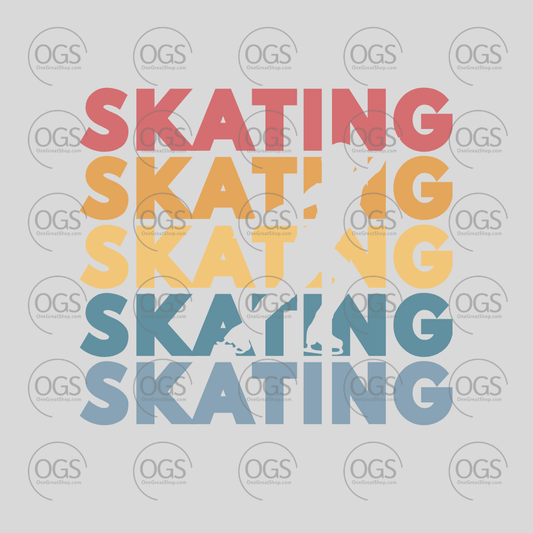 Figure skating design with skating repeated in vintage colors and make silhouette skater.