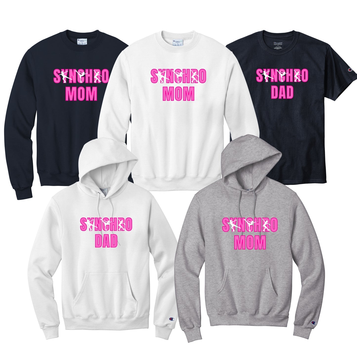 Synchronized Skating Design Synchro Mom or Dad with Female Elements in Pink in your choice of hoodie, sweatshirt, or tee.