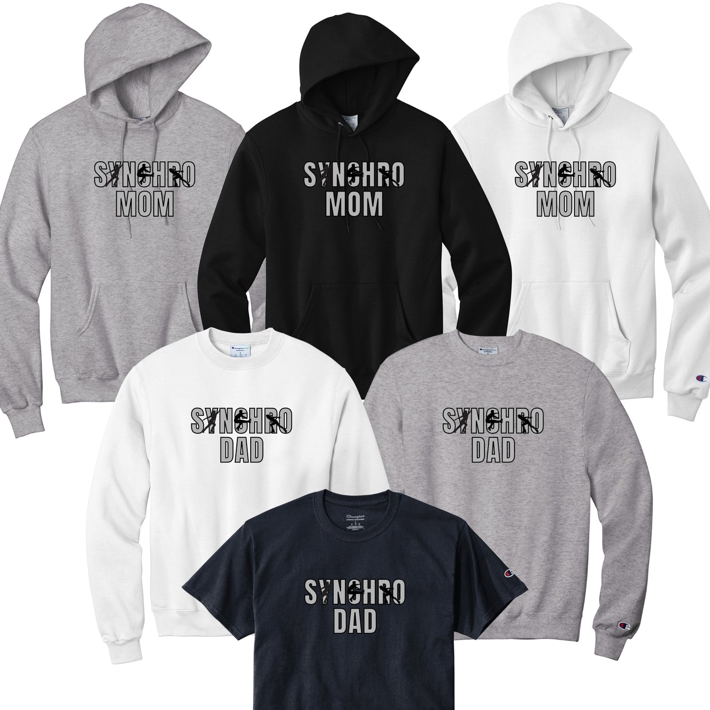Synchronized Skating Design Synchro Mom or Synchro Dad in Gray with Male Elements in your choice of hoodie, sweatshirt, or tee.