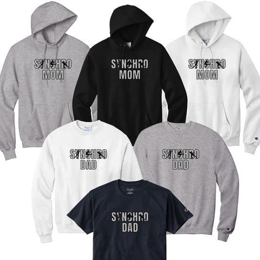 Synchronized Skating Design Synchro Mom or Synchro Dad in Gray with Male Elements in your choice of hoodie, sweatshirt, or tee.