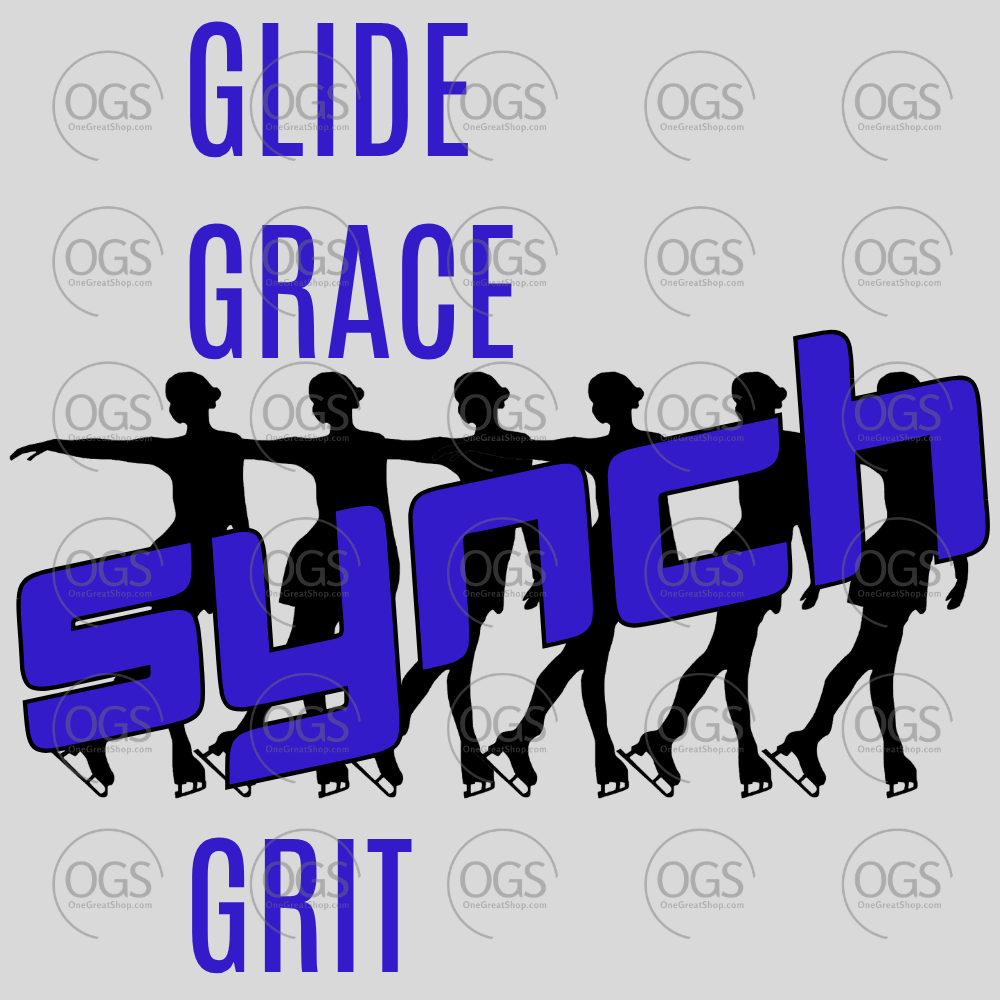 Synchro Design Glide, Grace, Synch, Grit in blue with black font.