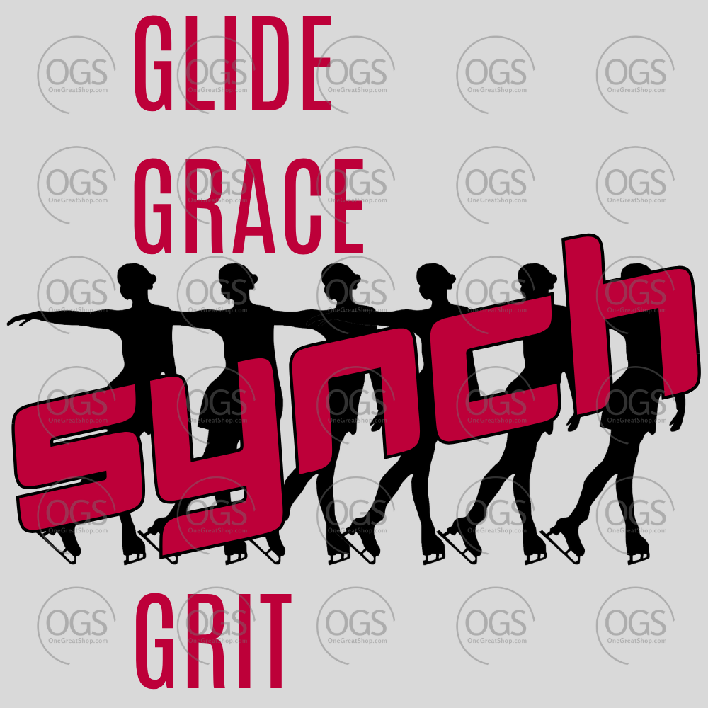 Synchro Design Glide, Grace, Synch, Grit in red with black font.