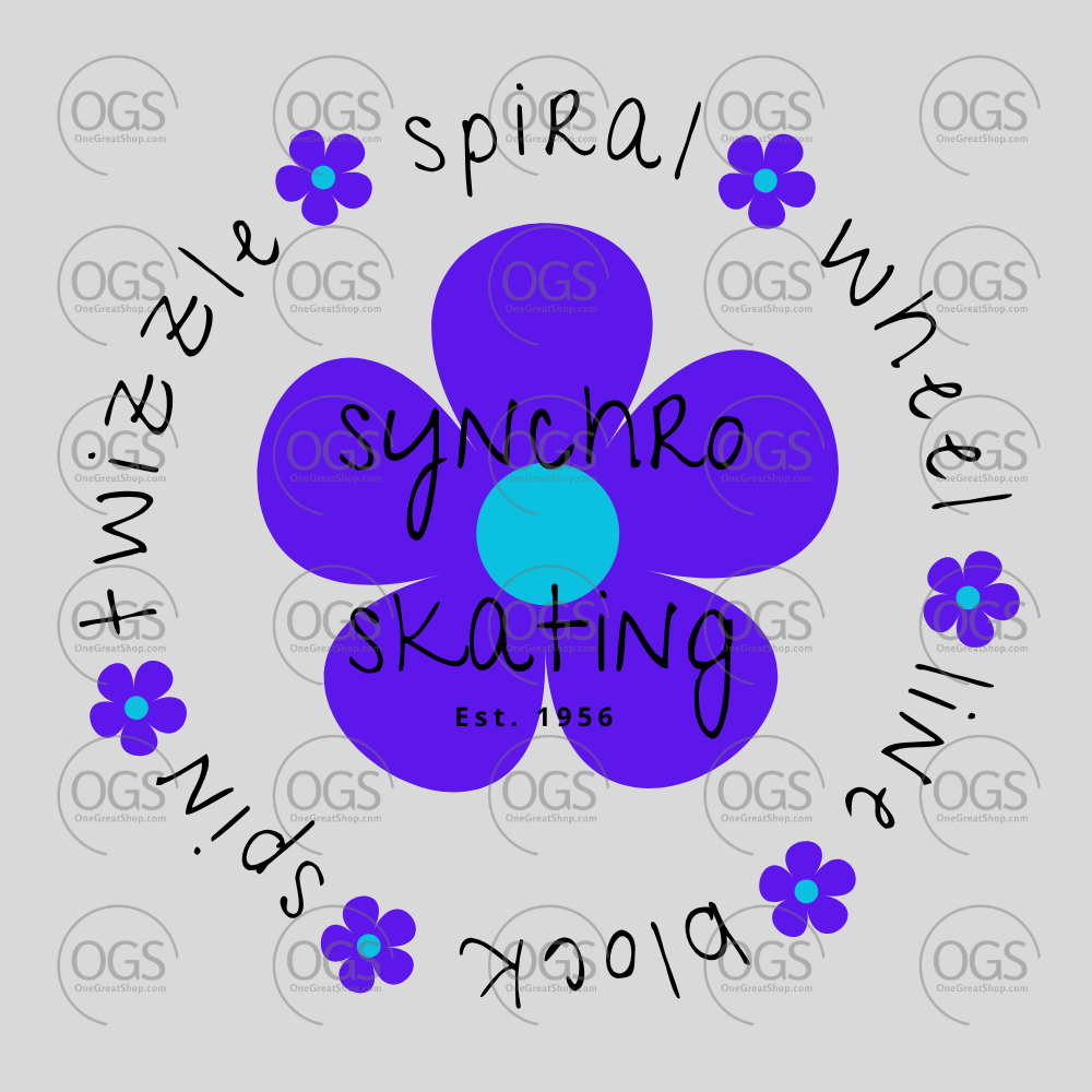 Synchro Design Synchro Elements with azure flower and black font.