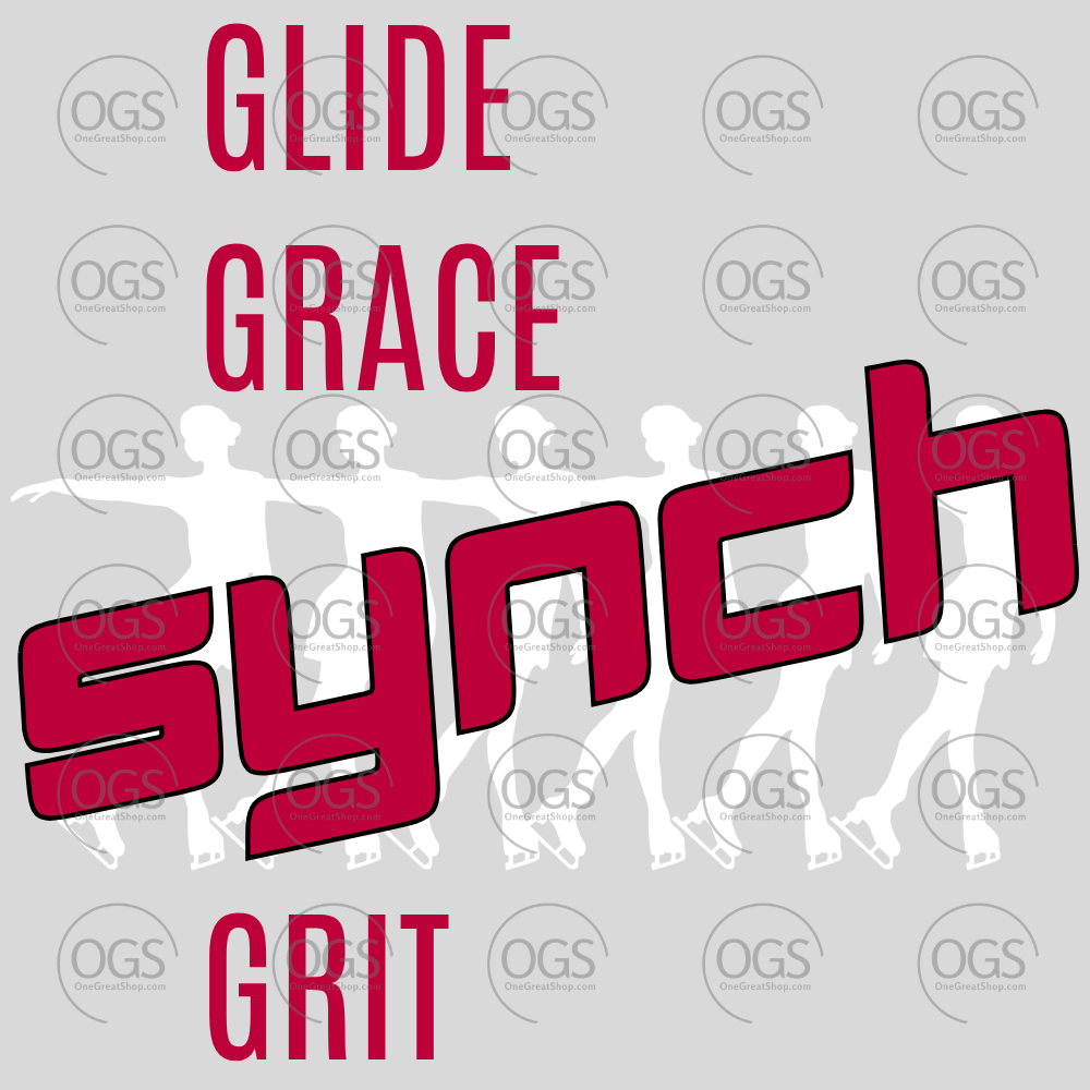 Synchro Design Glide, Grace, Synch, Grit in red with white font.