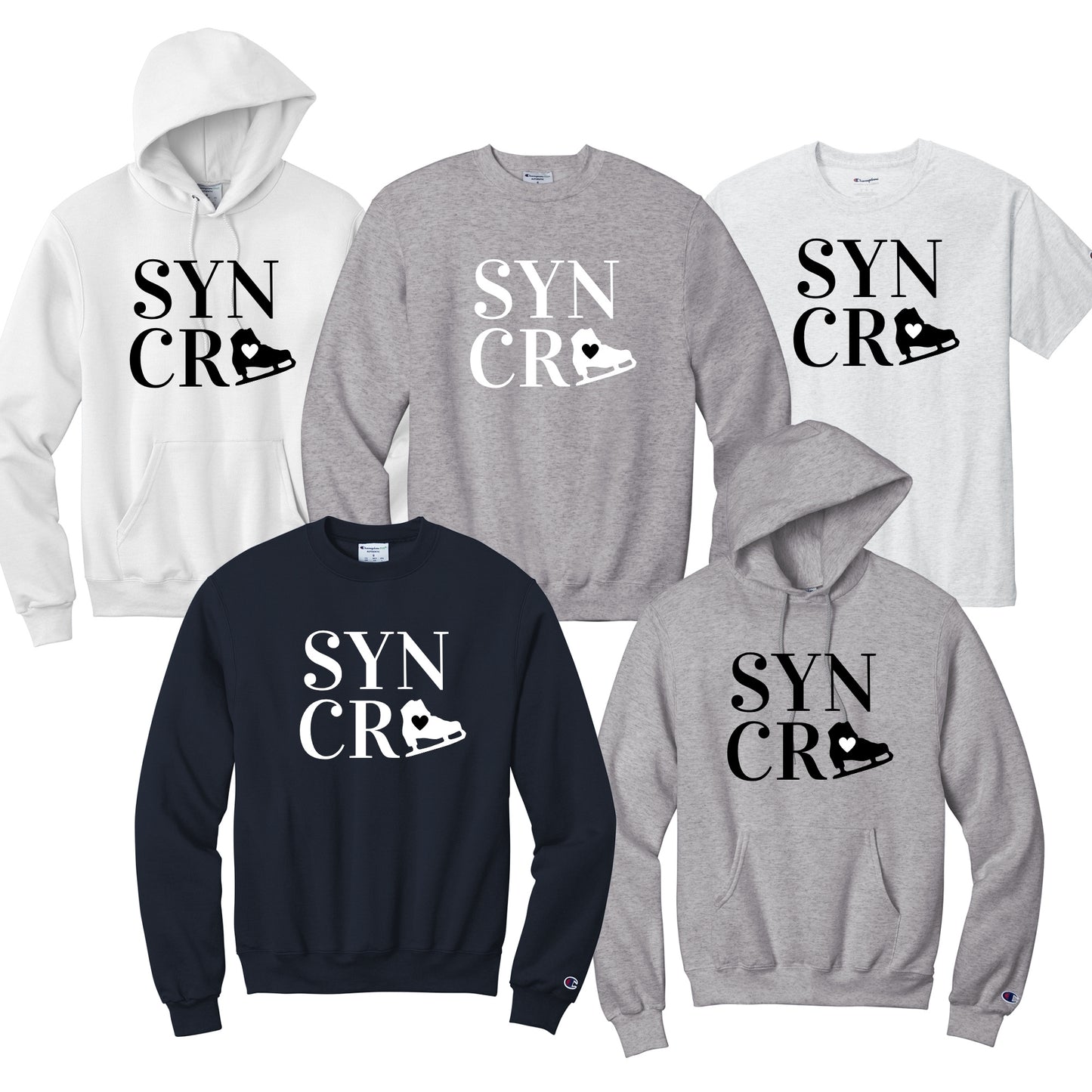 Synchro Design Square with black or white heart and font on your choice of apparel.
