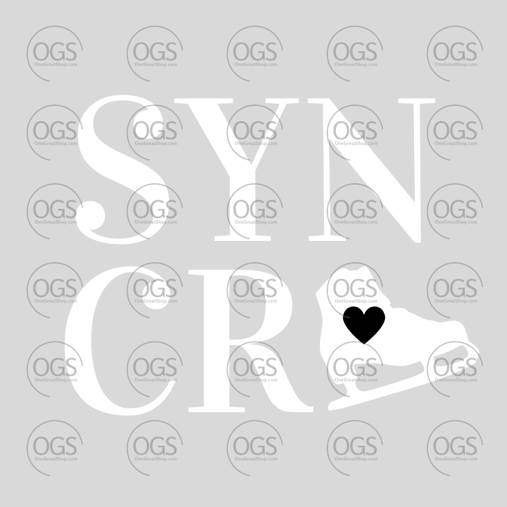Synchro Design Square with black heart and white font.