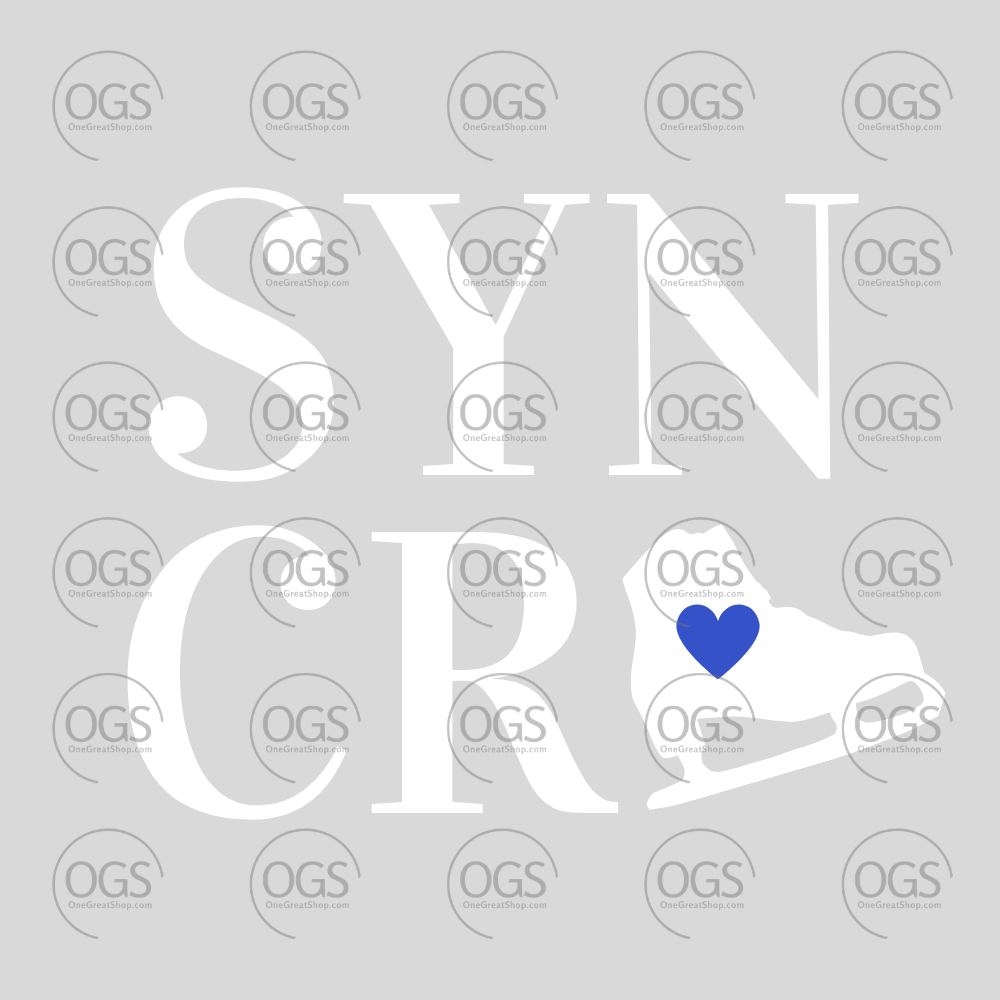Synchro Skating Design Synchro Square Blue Heart in white font.