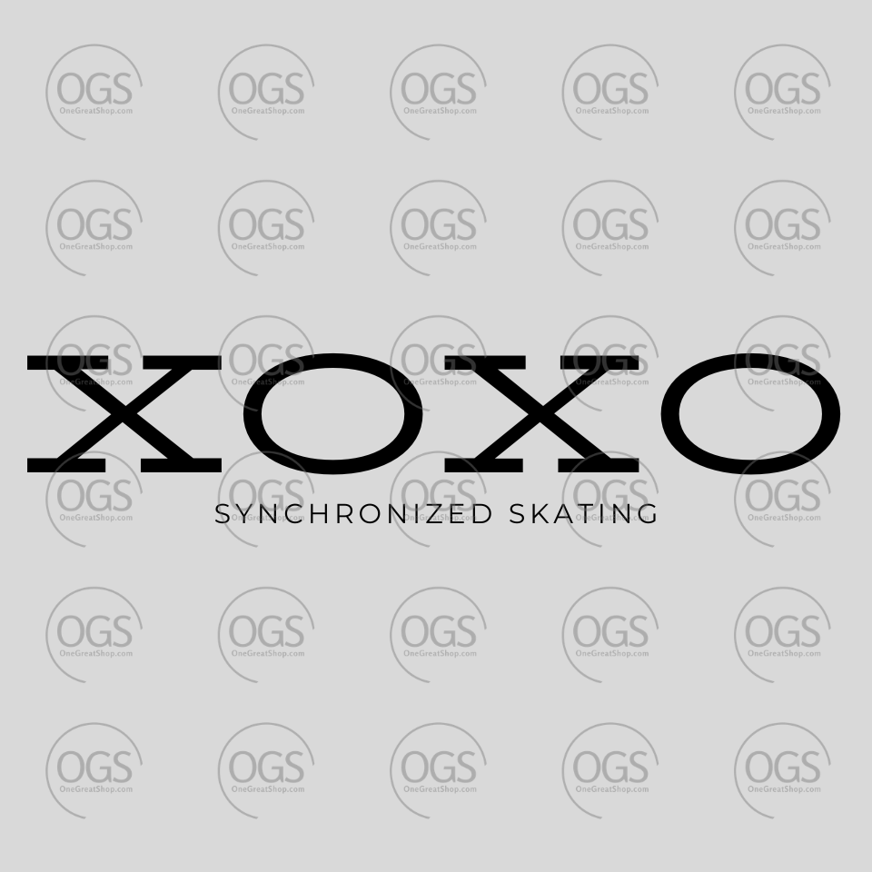 Logo with 'XOXO Synchronized Skating' text on a gray background with 'OGS' branding.
