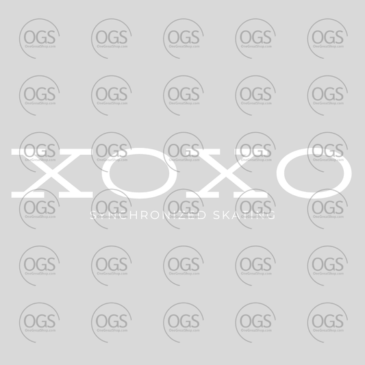 Pattern of 'OGS' logo with 'XOXO' text on a gray background
