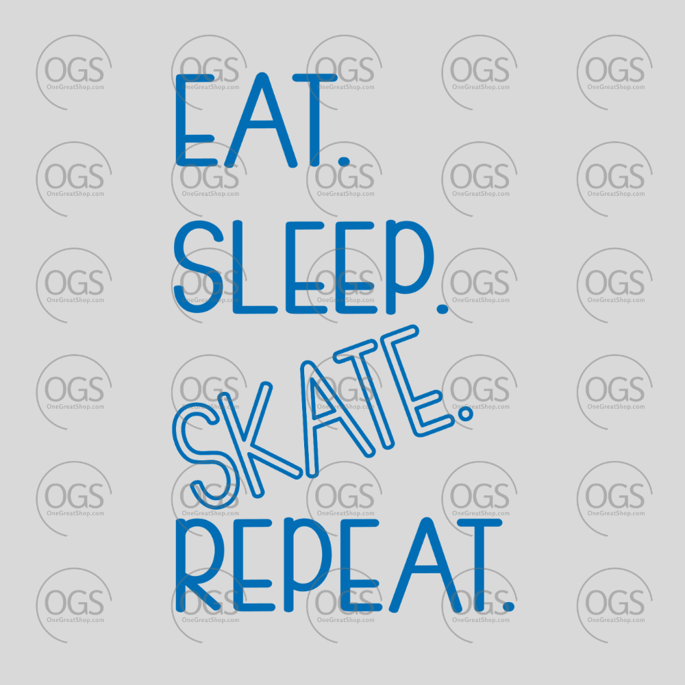 Motivational quote 'Eat. Sleep. Skate. Repeat.' in blue text for figure skating