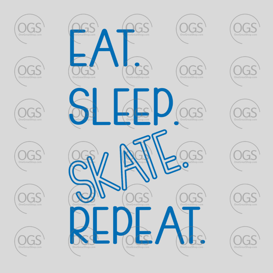 Motivational quote 'Eat. Sleep. Skate. Repeat.' in blue text for figure skating