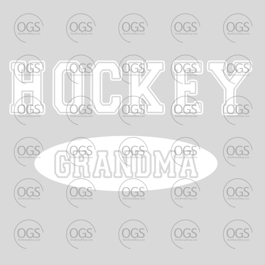 hockey grandma in white font