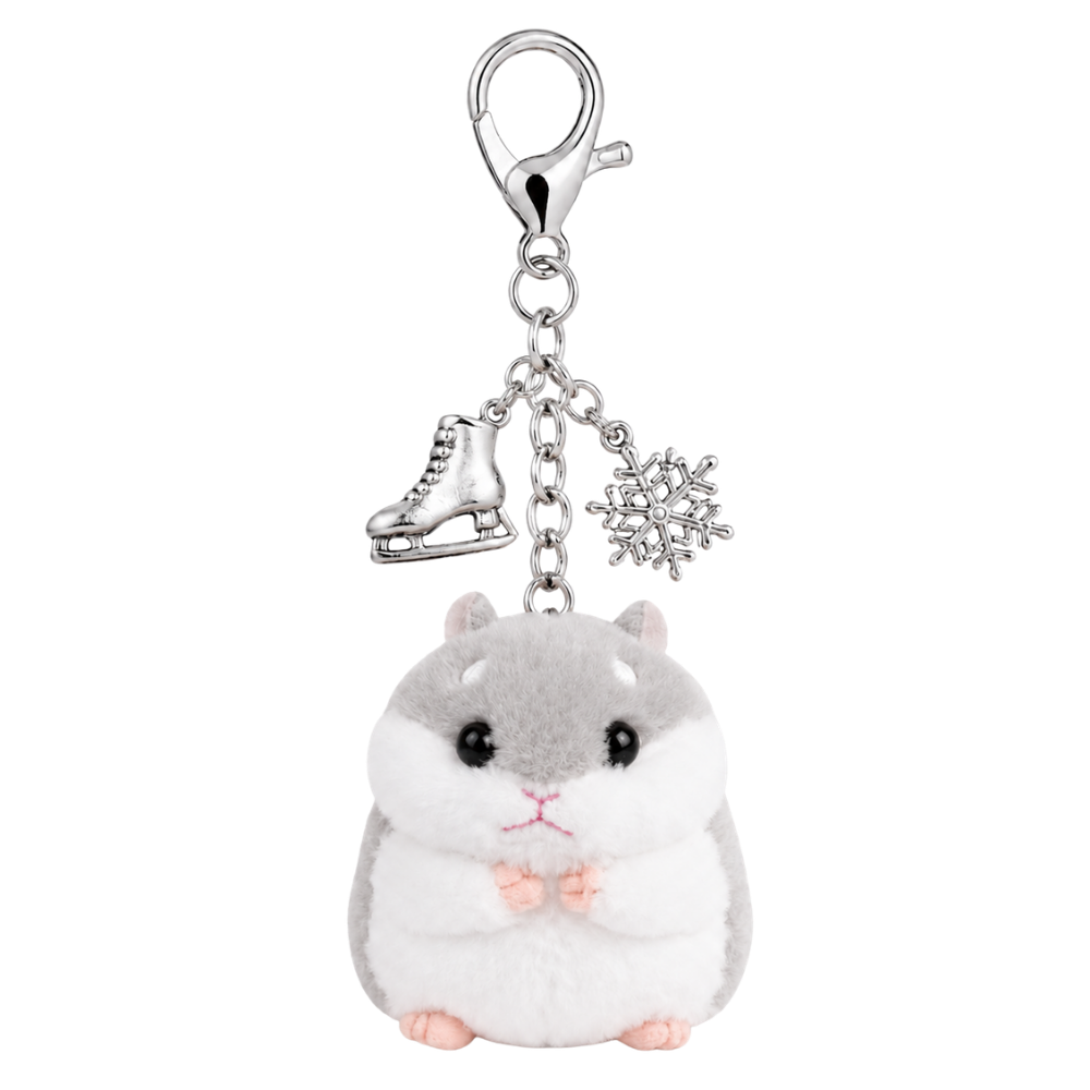 Hamster Gray Keychain with Figure Skating Charms