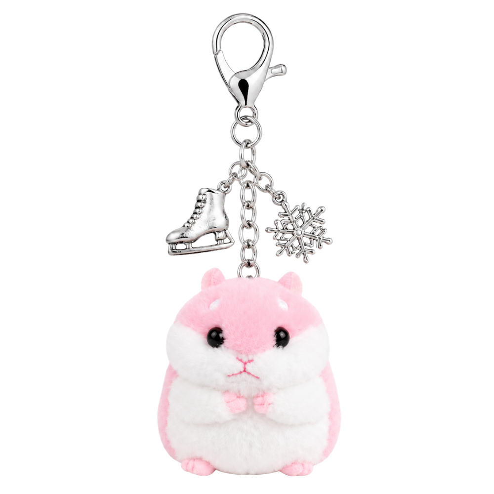Pink Hamster Keychain with Figure Skating Charms