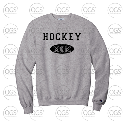 Gray sweatshirt with 'Hockey Dad' text on a white background