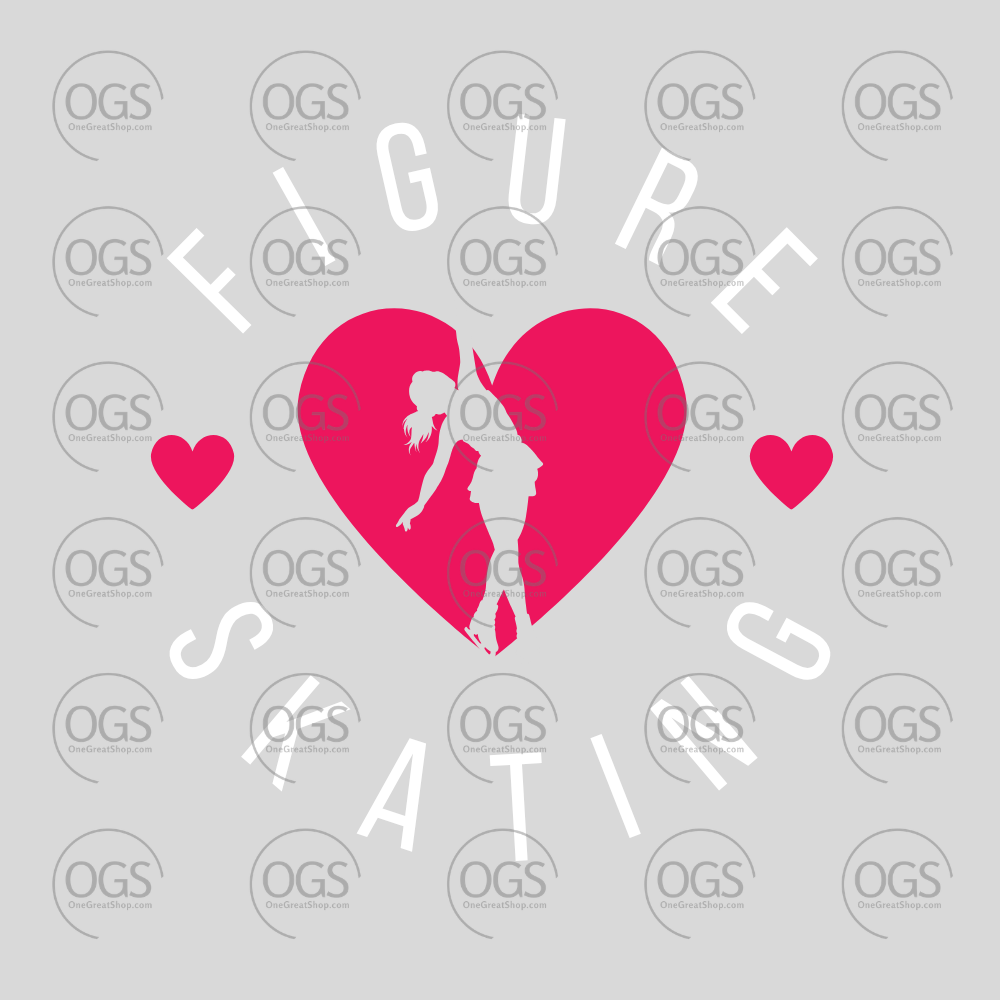 Heart-shaped silhouette of a couple with 'Figure Skating' text on a gray background with 'OGS' branding.