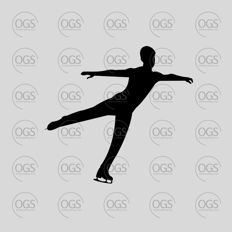 Silhouette of a figure skater on a light gray background with 'OGS' branding.  male skater lutz pose