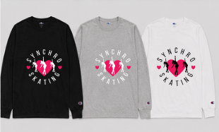 Three long-sleeve shirts with 'Synchro Skating' design on a white background